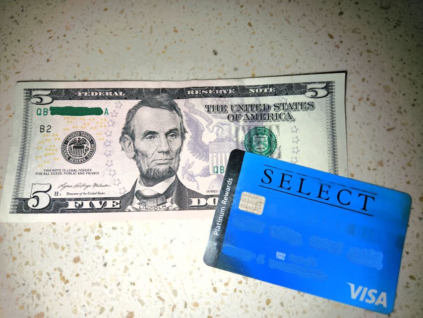 An image of a five dollar bill and credit card used for Financial Anxiety post.